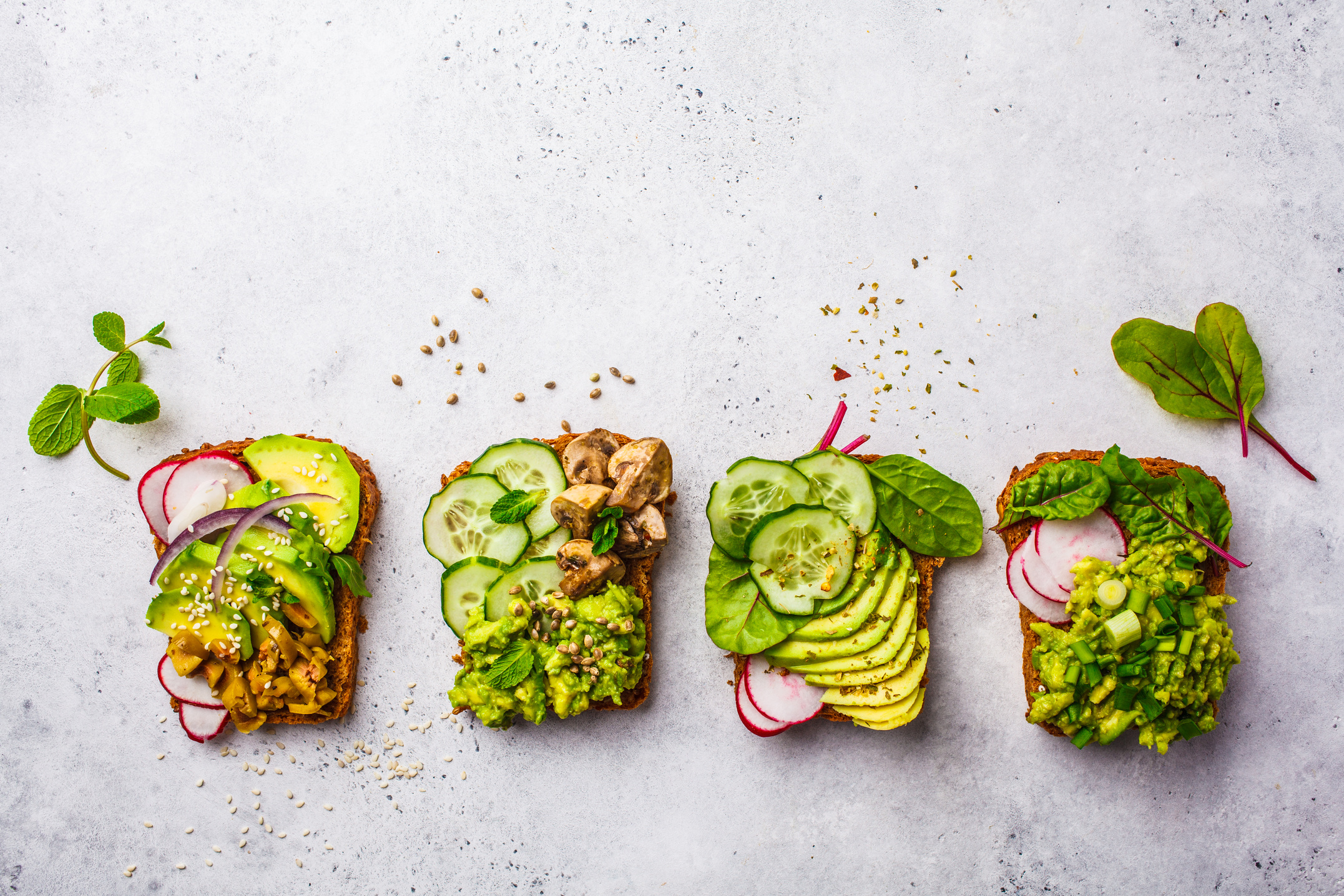 Avocado Toasts with Different Toppings